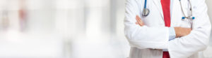 Close-up of a doctor in front of a bright background