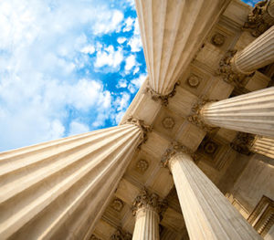 Looking up at the columns of the U.S. Supreme Court