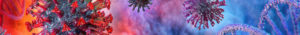 Coronavirus on blue red and purple background