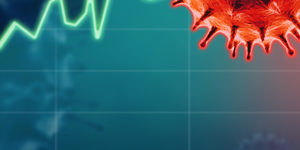 Graph background with red-COVID-Coronavirus in top right corner