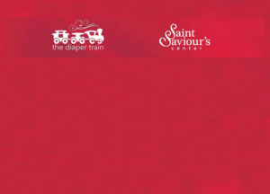 Red block with Saint Saviours logo and Diaper Train logo
